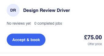 An illustrative driver offer in PayAVan, showing the offer price and booking action